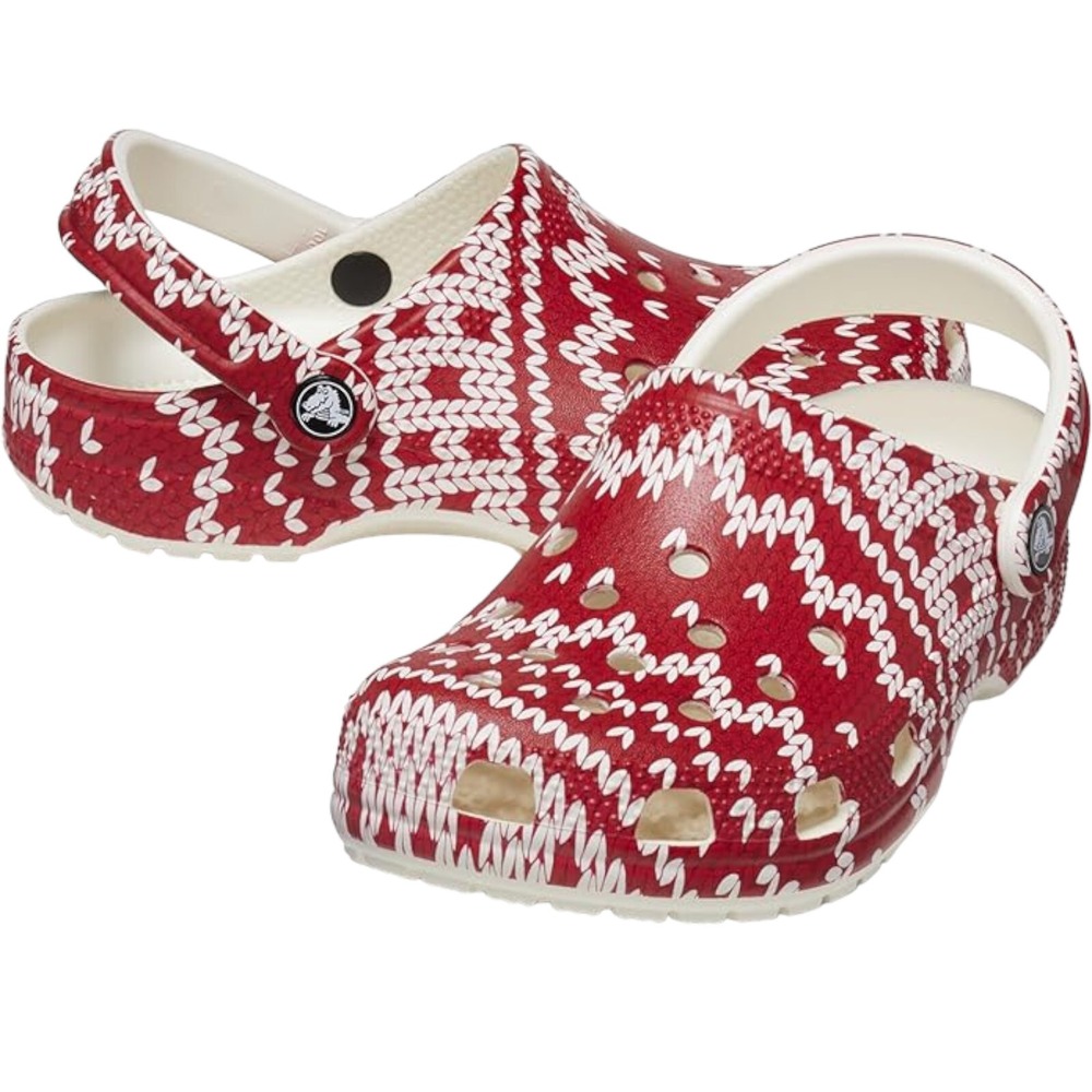 Crocs Classic Holiday Christmas Sweater Clogs Red White Adult Women 11 - Men 9